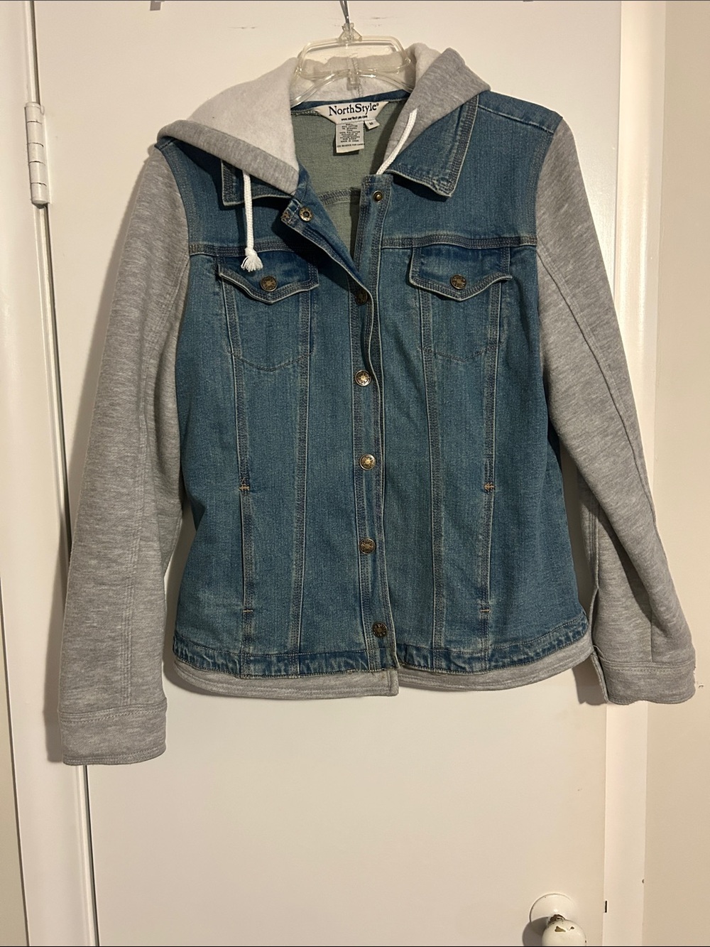 NorthStyle Denim Jacket with Gray Hooded Sleeves